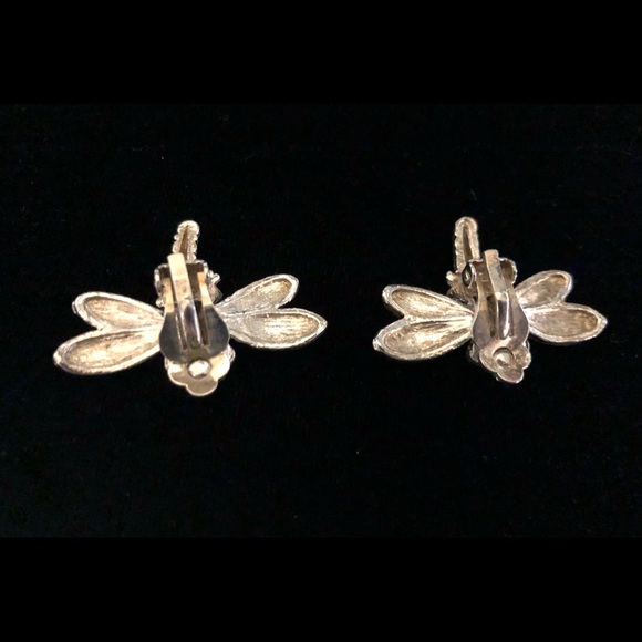 Vintage Dragon Fly Silver Plated Clip Back Earrings - Picture 3 of 4